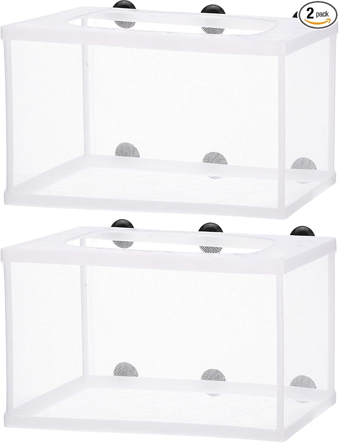 2 Pieces Fish Tank Breeder Net Mesh Breeder Box Fish Hatchery Isolation Separation Net Plastic Frame Fry Hatchery Incubator Mesh Breeding Box with Suction Cup for Aquarium