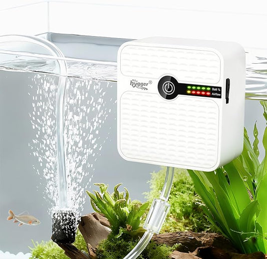 hygger USB Rechargeable Aquarium Air Pump, Battery Powered Quiet Oxygen Pump, Portable Aerator with Air Stone, Adjustable Air Flow with Clip for Bait Bucket, Outdoor Fishing and Power Outages