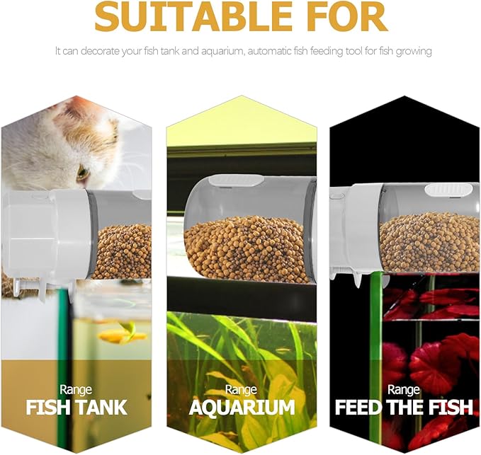 ABOOFAN Automatic Fish Feeder Timer for Aquarium and Turtle Tank, 3-Level Adjustable Feeding with Food Container, Small Size for Koi and Goldfish Tank Use