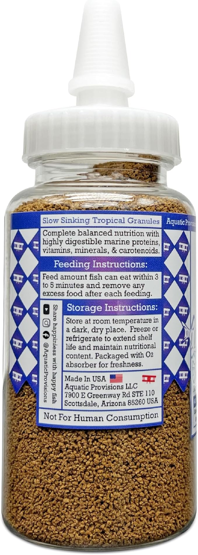 Aquatic Provisions Community Fish Food Small Granules 3.17 oz, High Protein Slow Sinking Small Sized Granules