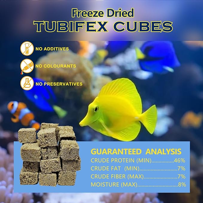 Freeze Dried Tubifex Worms Cubes 3.5 oz – High Protein Floating Fish Food for Betta, Discus, Cichlids, Tropical Fish, Goldfish, Koi & Turtles