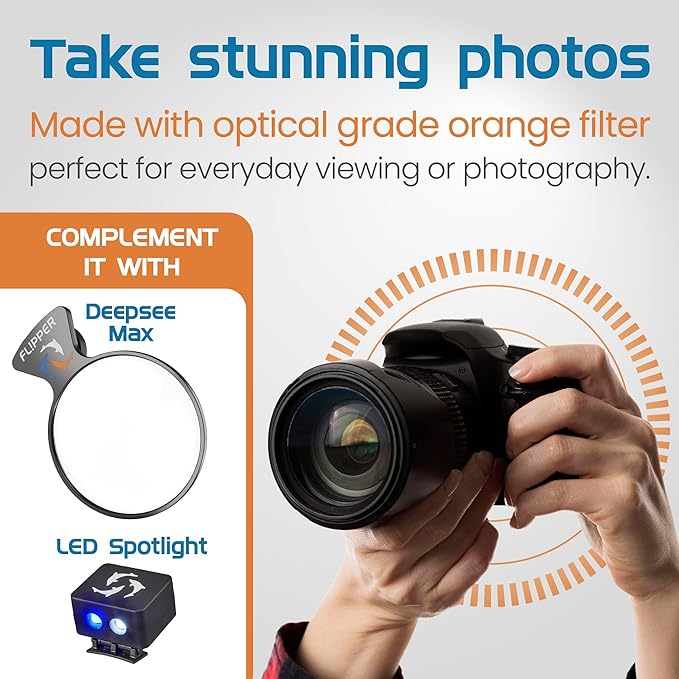 Flipper DeepSee Viewer Orange Magnifying Glass Lens Attachment for Flipper Deepsee MAX 5" Magnetic Aquarium Glass Magnifier - Ideal for Full Color Coral and Reef Pictures & Film Photography - Black