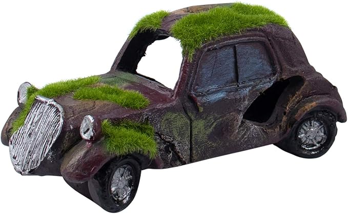 AUEAR, Aquarium Resin Car Ornament Truck Fish Tank Decorations Imitation Wreck Decor with Flocking Moss