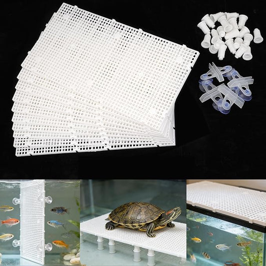 10 Pieces High-Density Aquarium Grid Plastic, Fish Tank Divider with 60 Brackets and 8 Suction Cups, Plastic Egg Crate Grid for DIY Fish Tank Separation and Bottom Protection in Aquascaping
