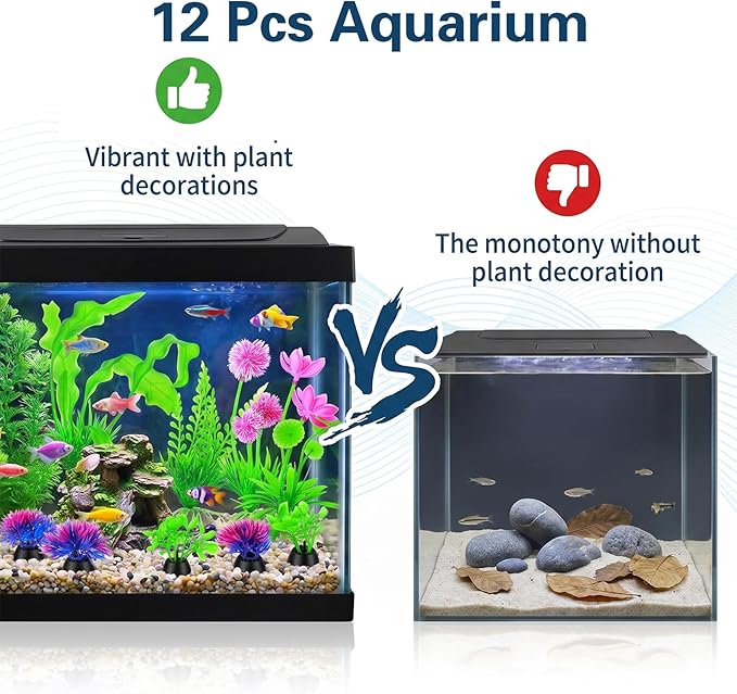 12 Pcs Fish Tank Plants Plastic Aquarium Plants, Fish Tank Accessories Aquarium Decorations Fishs Tanks Decor Aquariums Decor Plastic Plant