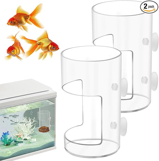 2Pcs Aquarium Fish Feeder Feeding Tray with Suction Cup, Feeding Tube Tank Divider Aquarium Breeder Box Fish Bowls Accessories Round for Turtle Shrimp Supplies Round