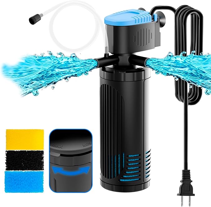 AquaMiracle 225GPH Internal Aquarium Filter, 3-Stage Fish Tank Filter with Dual Outlets & Aeration, Water Flow Adjustable Turtle Filter for 20-70 Gallon Tanks