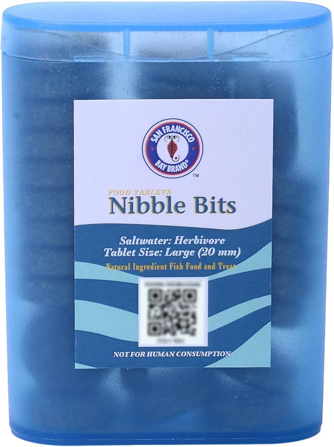 San Francisco Bay Brand Food Tablets Nibble Bits - All-Natural Fish Food for Saltwater Herbivore, Tangs, Rabbitfish, Angels, Clownfish, Parrotfish - 2.1 oz (60g), Large Tablets