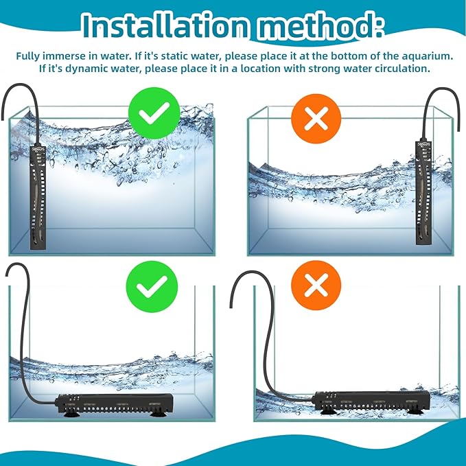 SEAOURA Small Aquarium Heater, 50W Mini Fish Tank Heater, Adjustable Submersible Aquarium Heater with External Digital Controller for Turtle, Betta, Freshwater, Saltwater, 5-15 Gallon