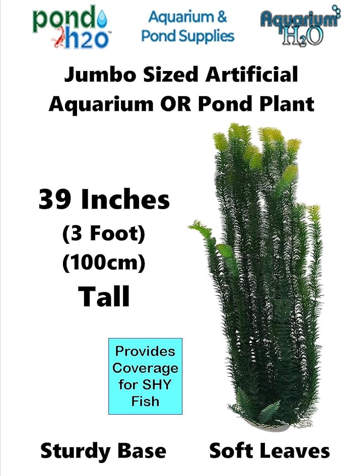 Jumbo Dark Green Aquarium Pond Artificial Plant Stands Over 3 Feet (100cm) Tall with Heavy Base Bushy Foliage, Extra Long Plastic Seaweed Aquascaping Decoration
