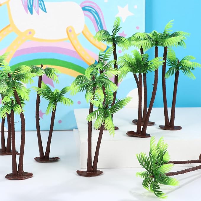 NUOBESTY Fake Palm Tree Small Coconut Tree Cake Topper Decoration DIY Plant Pots Bonsai Sand Table Aquarium Miniature Landscape Figurines 12pcs