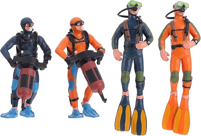 BESPORTBLE Miniature Scuba Diver Action Figures: 4pcs Simulated Underwater Swimmer Figurines for Diorama and Sand Table Layout, Scale Model People Set for DIY Ocean Scene and Education