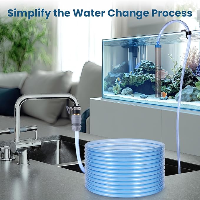 Fish Tank Vacuum Gravel Cleaner Gravel Vacuum for Aquarium，Siphon Aquarium Water Changer for Fish Tank with Four Faucet Adapter and Long Hose(30 Feet)