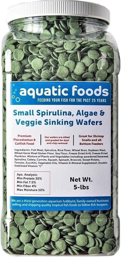 Spirulina, Algae & Veggie 12mm - 1/2" Small Sinking Wafers for Bottom Fish, Shrimp, Snails, Crabs, Crayfish, All Tropical Fish. AFI Wafers...5-lb Lg Jar