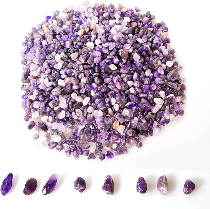 gemshan 2lb Amethyst Chips Natural Crushed Crystal Chip Bulk 7mm-9mm Tumble Healing Crystal Stone for Aquarium Vase Plant Decoration Jewelry DIY