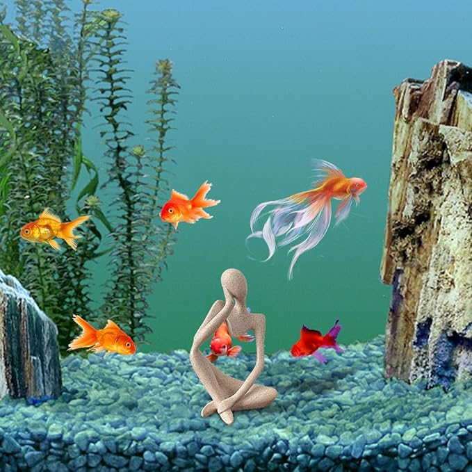 Sandstone Thinker Statue Fish Tank Decorations Abstract Aquarium Ornament Art Sculpture Decor Decorative Figurines Resin Figure for Home Office (Left Thinker)
