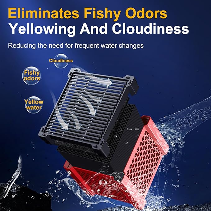 Pure Cube Water Trough Filter 2.0 Super‑Strong Filtration Aquarium Water Trough Activated Carbon Purifier Cube for Horse, Livestock, Fish Tanks & Ponds,Red,for 20 Gallons Tank