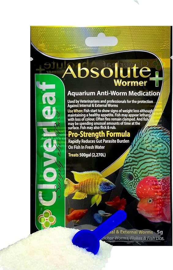 Absolute Wormer+Fish Wormer- Powerful Parasite Treatment for Freshwater & Saltwater Fish- Fast Actign, Safe & Effective Formula for Internal and External Worms and Parasites. Easy to Use. (20g)
