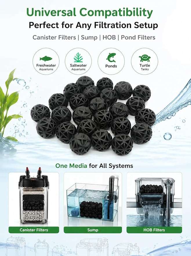 J-star 100pcs 0.62-Inch Aquarium Bio Balls Filter Media, Aquarium Fish Tank Filter Media, Pond Media Filter Balls with Media Bags