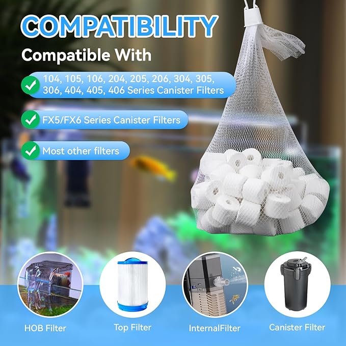 500g Biological Filter Ceramic Rings Compatible with Fluval Filter Series 106, 206, 306, 406, FX5, FX6, Biological Filter Media for Aquariums, Replacement for Fluval Biomax Biological Material Remover