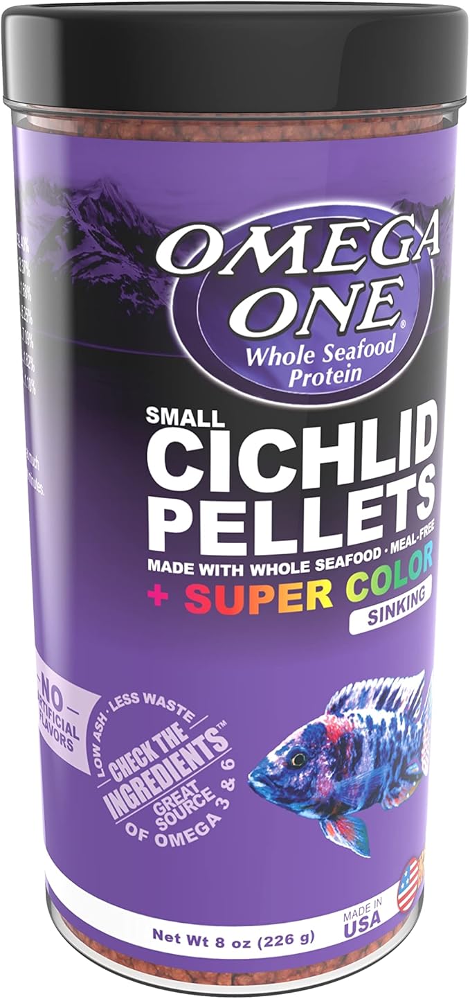 Omega One Super Color Sinking Cichlid Pellets, 2mm Small Pellets, 8 oz