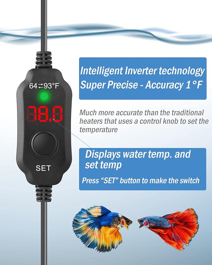 AquaMiracle Mini Aquarium Heater 5V/2A USB 10W Small Fish Tank Heater for Tanks up to 1 Gal, Digital Display Thermostat Betta Heater with Dry-Run & Overheat Protection, Memory Function