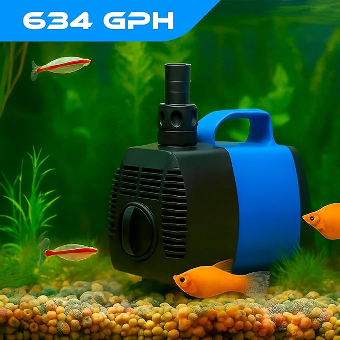 634 GPH Amphibious Submersible and Inline Water Pump - For Aquarium, Pond, Hydroponics, Fountain with Ceramic Shaft, 6.39 ft Lift, 35W - 3 Pack
