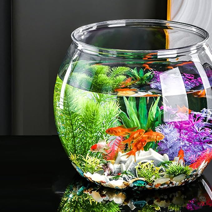 BESTonZON Transparent Goldfish Tank 5.5 Inch Clear Round Fish Bowl for Small Turtles Betta Fish Desktop Aquarium and Decorative Shallow Tank for Office and Home