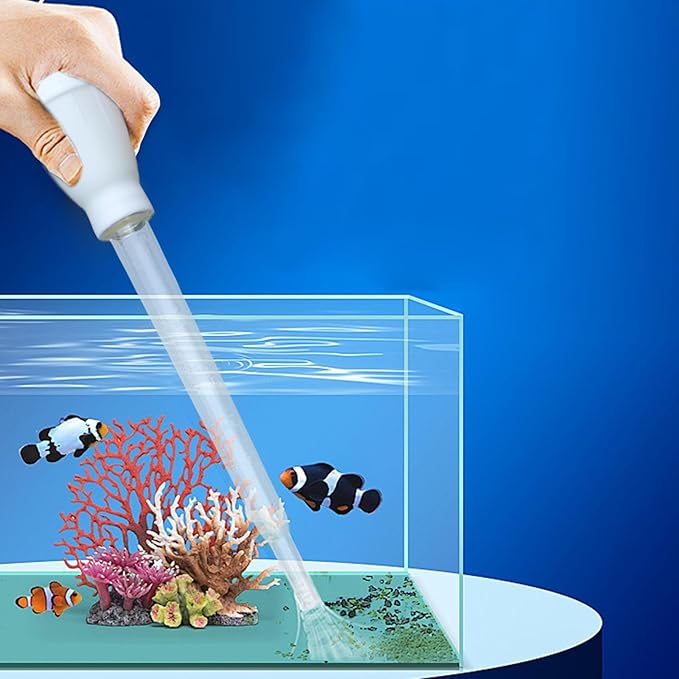 Aquarium Vacuum Cleaner Manual Water Changer Fish Tank Siphon Cleaning Tool Gravel Sand Sludge Extractor Transparent PP Material Easy to Use Suitable, White
