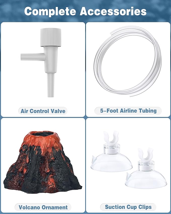 Uniclife Aquarium Volcano Ornament Kit Fish Tank Decoration Mini Resin Volcanic Decor for Fish Tank with Air Stone Bubbler Airline Tubing Accessories for Oxygenation (Air Pump Not Included)