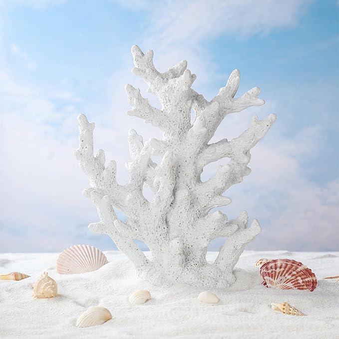 Artificial Coastal Dorm Fish Aquarium Coral Ornament Decor Realistic Aquatic Plant Marine Themed Gifts for Beach Coastal, Living Room, Bathroom- White