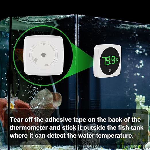 2 PCS Digital Aquarium Thermometer Fish Tank Thermometer with LED Touch Screen Stick-on Fish Tank Thermometer Fahrenheit Tank Temperature Measurement for Fish, Axolotl, Turtle, Square 2PCS