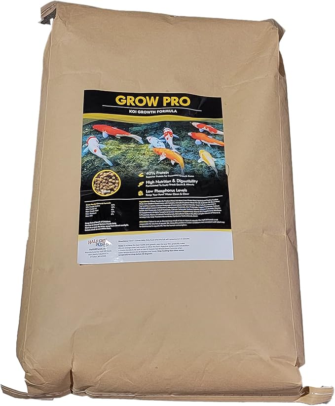HALF OFF PONDS Grow Pro Koi Fish Food - 20 lb Floating Pellets, 5mm Size - Goldfish Food for Ponds - 40% Protein with Fish Meal & Probiotics - Designed for Rapid Growth & High Digestibility