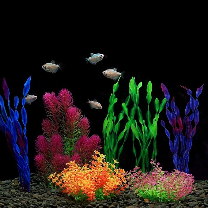 MyLifeUNIT Artificial Aquarium Plants, Plastic Fish Tank Plants for Aquarium Decorations, Pack of 7 (Style A)