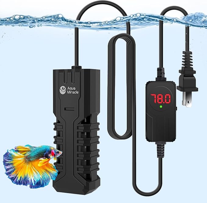 AquaMiracle Submersible Aquarium Heater with LED Digital Temp Display, Fish Tank Heater with Dry-Run & Over-Temp Protection, for Freshwater Saltwater Aquariums(100W/10-20Gal)