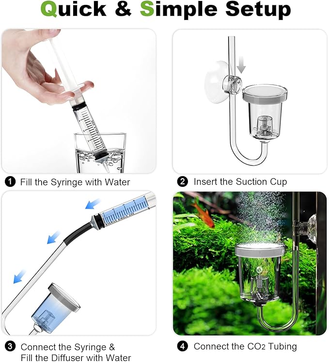 FZONE Acrylic Aquarium CO₂ Diffuser with Built-in Check Valve & Bubble Counter, Syringe & Suction Cup – Fine Bubble CO₂ Delivery for Planted Tanks (S-19mm)