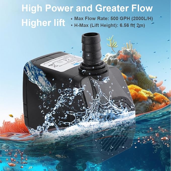500GPH 25W Submersible Water Pump Fountain Pump Ultra Quiet For Aquariums Fish Tank Pond Fountain Statuary Water Feature Hydroponics