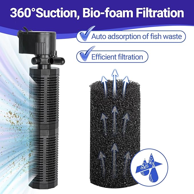 Yaubay 25W Aquarium Internal Filter for 75-150 Gallon Tanks, Power Biochemical Sponge Fish Turtle Tank Filter with Aeration System, Silent Submersible Filters, 317 GPH
