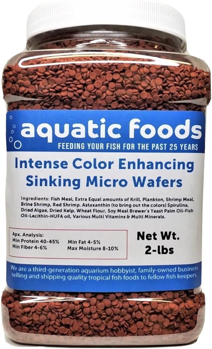 3.5mm - 1/8" Color Enhancing Sinking Micro Wafers for Bottom Fish, Shrimp, Crabs, Crayfish, All Tropical Fish…2-lb Med Jar