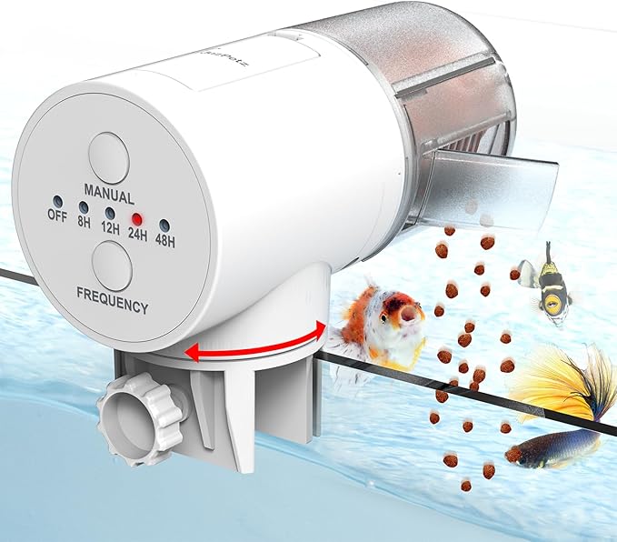 JuzPetz Automatic Fish Feeder Dispenser for Aquarium, 200ml Large Capacity Auto Turtle Fish Feeder for Small Tank, Battery Powered Food Feeding Timer for Flakes Pellet Vacation, Batteries Included