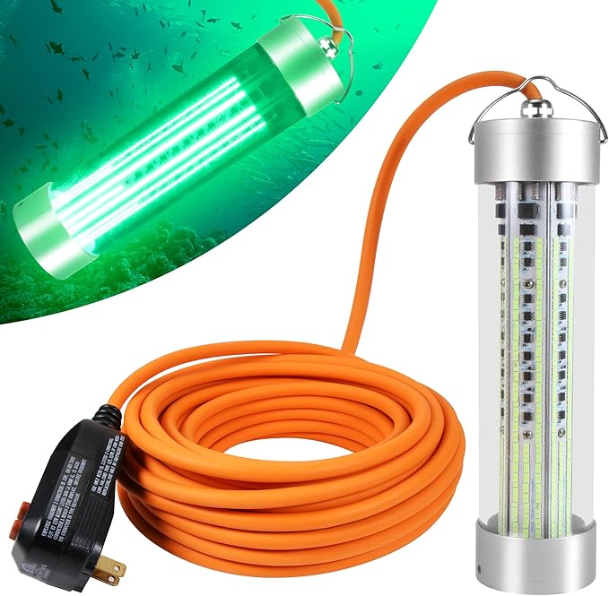 HUSUKU LED Underwater Fishing Light, Green Night Fishing Finder Attractor, IP68 Submersible Boat Lamp for Snook Crappie Squid Shrimp