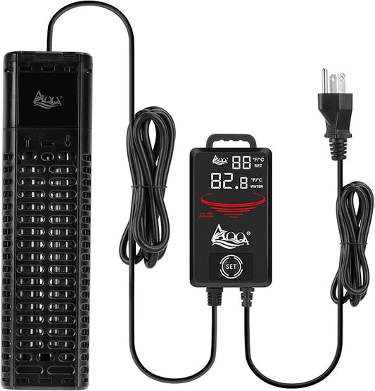AQQA Aquarium Heater,300W 500W 800W 1000W 1200W Fish Tank Heater,59℉-93℉ Submersible Intelligence Aquarium Heater with Over-Temperature Dry Burning Protection 1200W to 155-265 Gallon
