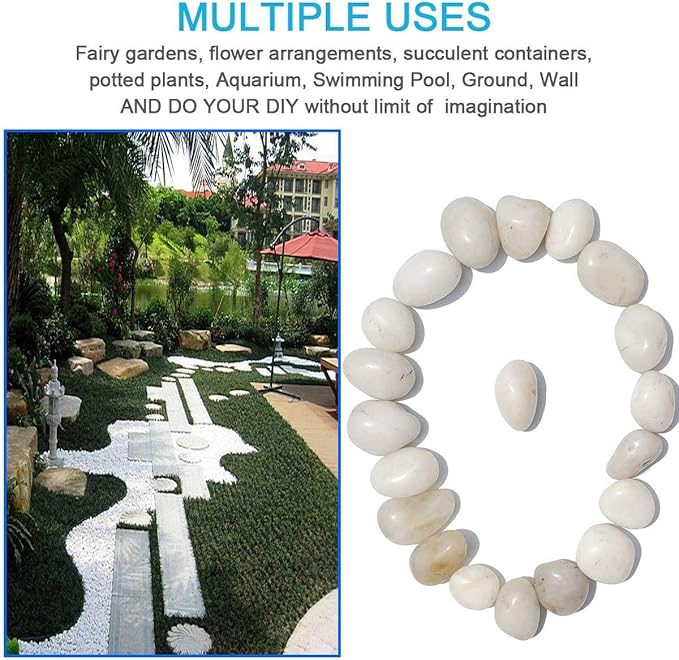 1 Kg Polished White Pebbles Stones for Plant pots, Aquarium/Fish Tank, Decorations, Garden, Tables, and Home Decor (1 Kg, White Stone)