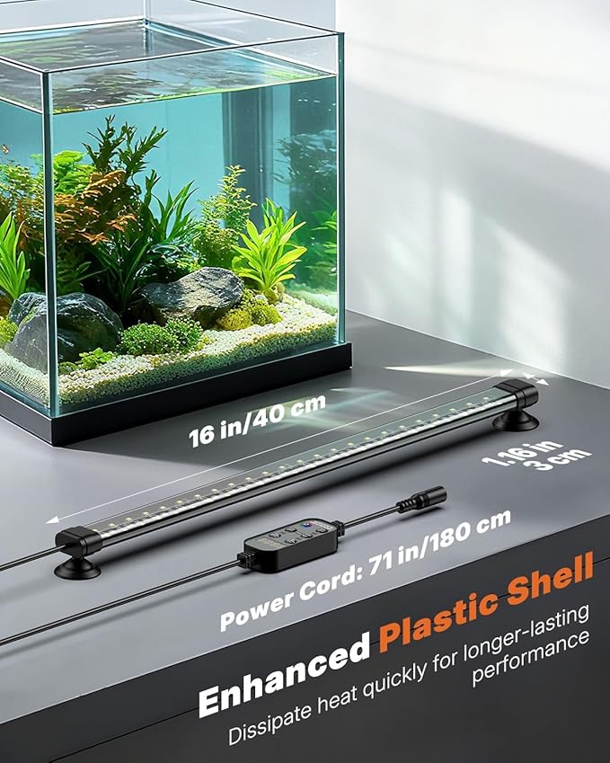 Pawfly Aquarium Light with Bluetooth for Plants, 8W 16 inch Full Spectrum Fish Tank Light for 17-30 inch Fish Tanks, Submersible LED Lights with App Control, Timer Modes & Adjustable Brightness