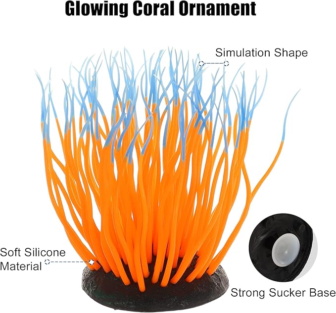 VOCOSTE Soft Silicone Glowing Aquarium Simulation Coral 4.33", Fluorescence Floating Aquatic Artificial Coral for Fish Tank Decoration, Orange