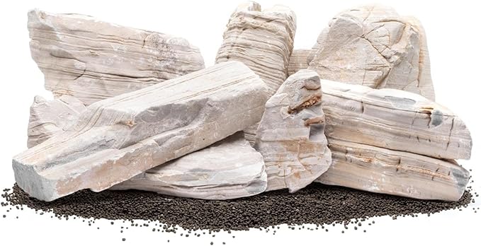 SubstrateSource Natural Aquarium Stones - Light Greyish Cream w/Layered Folds, Smooth Surface, Freshwater Aquascaping Rocks, Shrimp & Betta Fish Tank Decor, Canyon/Valley Layouts - Gobi Desert, 10 LB