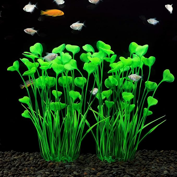 MyLifeUNIT Artificial Aquarium Plants, Tall Plastic Fish Tank Plants for Aquarium Decor (Green), 2-Pack 15.75-Inch & 21-Inch