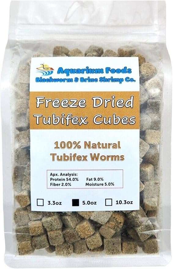 Tubifex Worm Cubes, Floating Freeze Dried Tubifex Worm Cubes, All Tropical Fish, Cichlids, Discus, Tetras, Bettas, Goldfish, Catfish, Marine Fish, Koi & Pond Fish…5oz Clear Bag