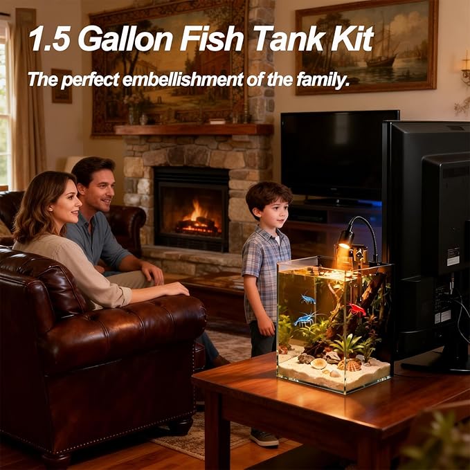Betta Fish Tank kit,Small Nano Glass Fish Tank Start Kit with Filter,LED Light for Shrimp,Small Fish,Betta (1.5 Gallon)
