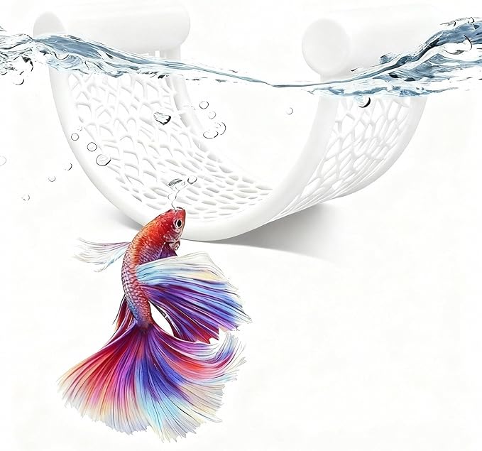 White Betta Fish Hammock – Minimalist Floating Rest Platform for Shrimp, Nano Fish, and Bettas – Clean Aquarium Perch Ledge, Aquascape Decor for Low Flow Tanks, Floating Bed for Small Fish